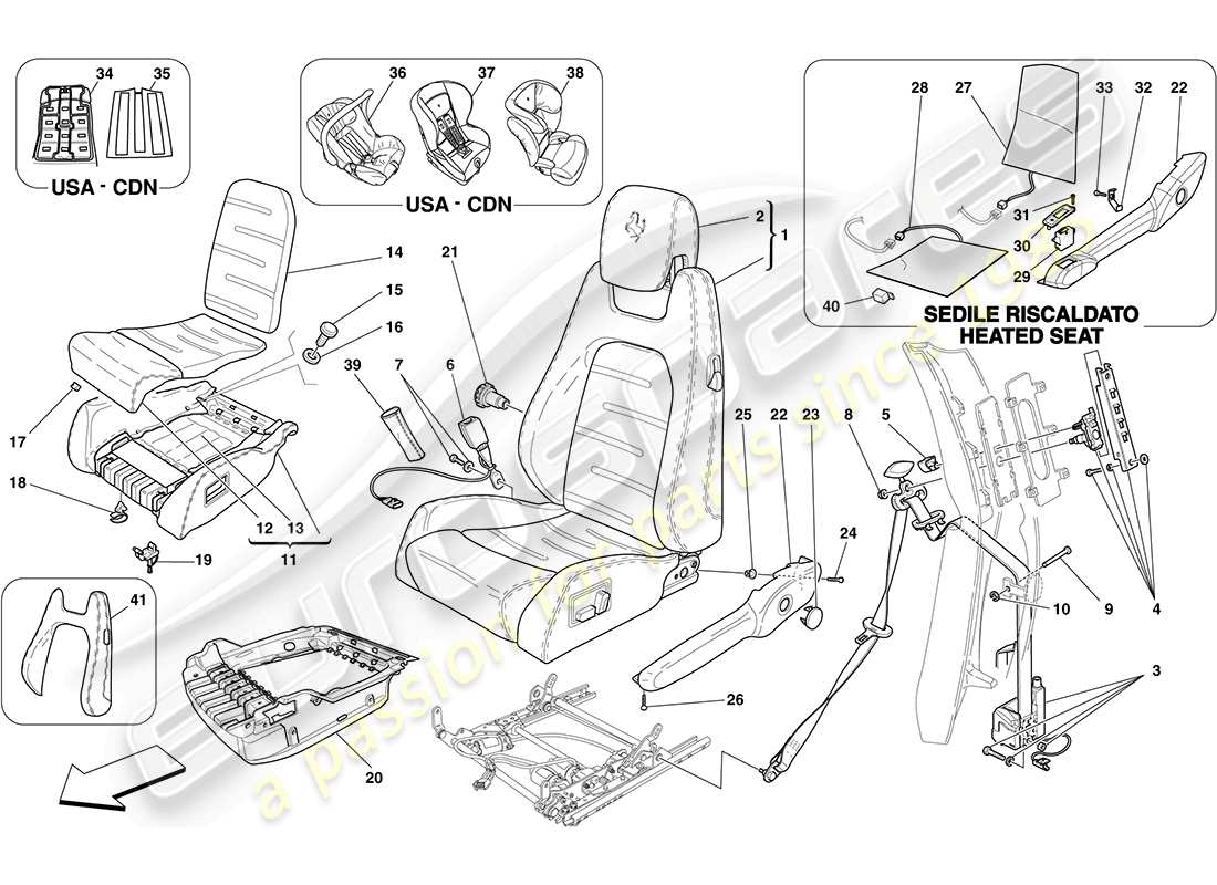 ferrari f430 coupe (usa) elektrischer sitz - sicherheitsgurte ersatzteildiagramm