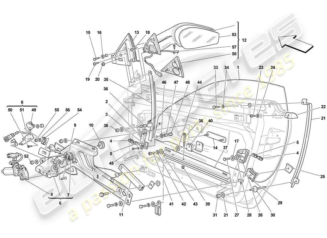 ferrari f430 scuderia (europe) türen - elektrische fensterheber und rückspiegel ersatzteildiagramm