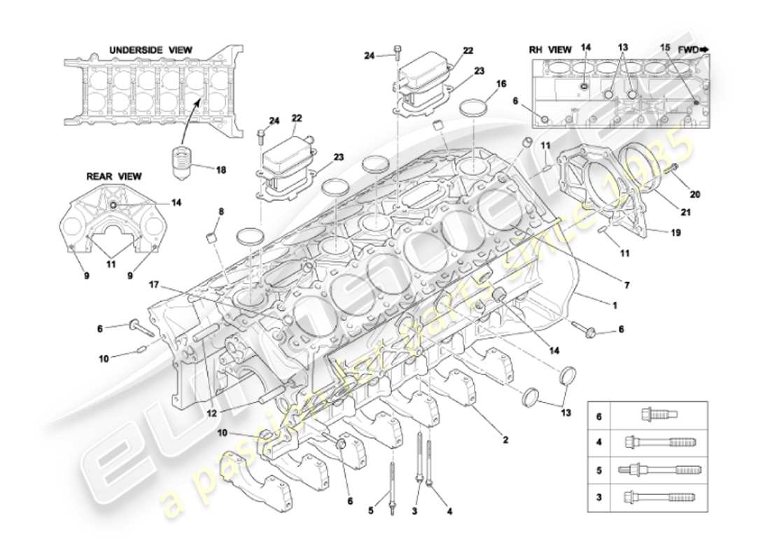 aston martin vanquish (2002) zylinderblock-teilediagramm