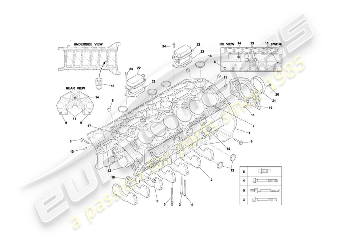 aston martin vanquish (2004) zylinderblock-teilediagramm