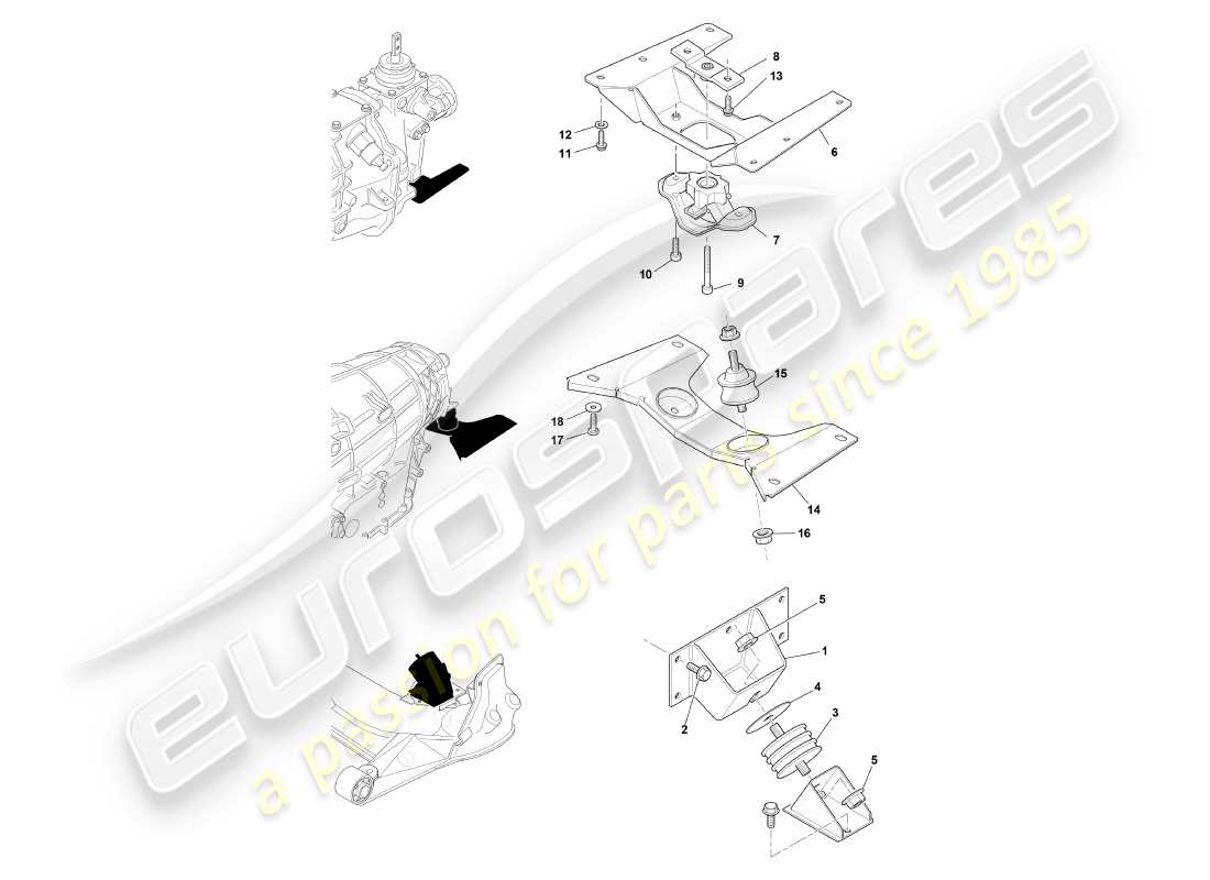 aston martin db7 vantage (2000) teilediagramm für motoraufhängungen