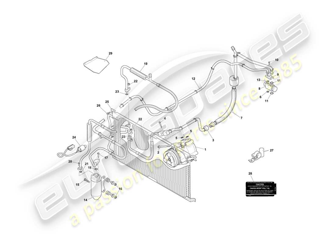 aston martin db7 vantage (2000) teilediagramm für den einbau in den motorraum