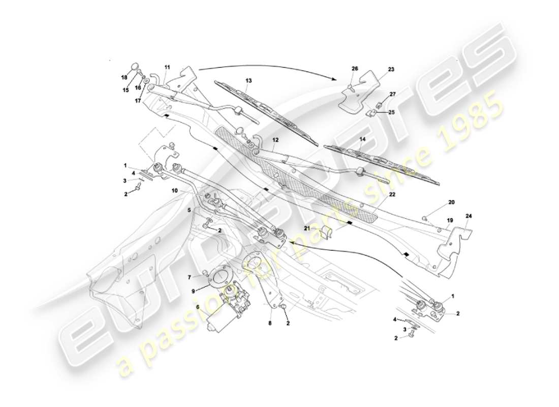 aston martin vanquish (2003) teilediagramm für scheibenwischer