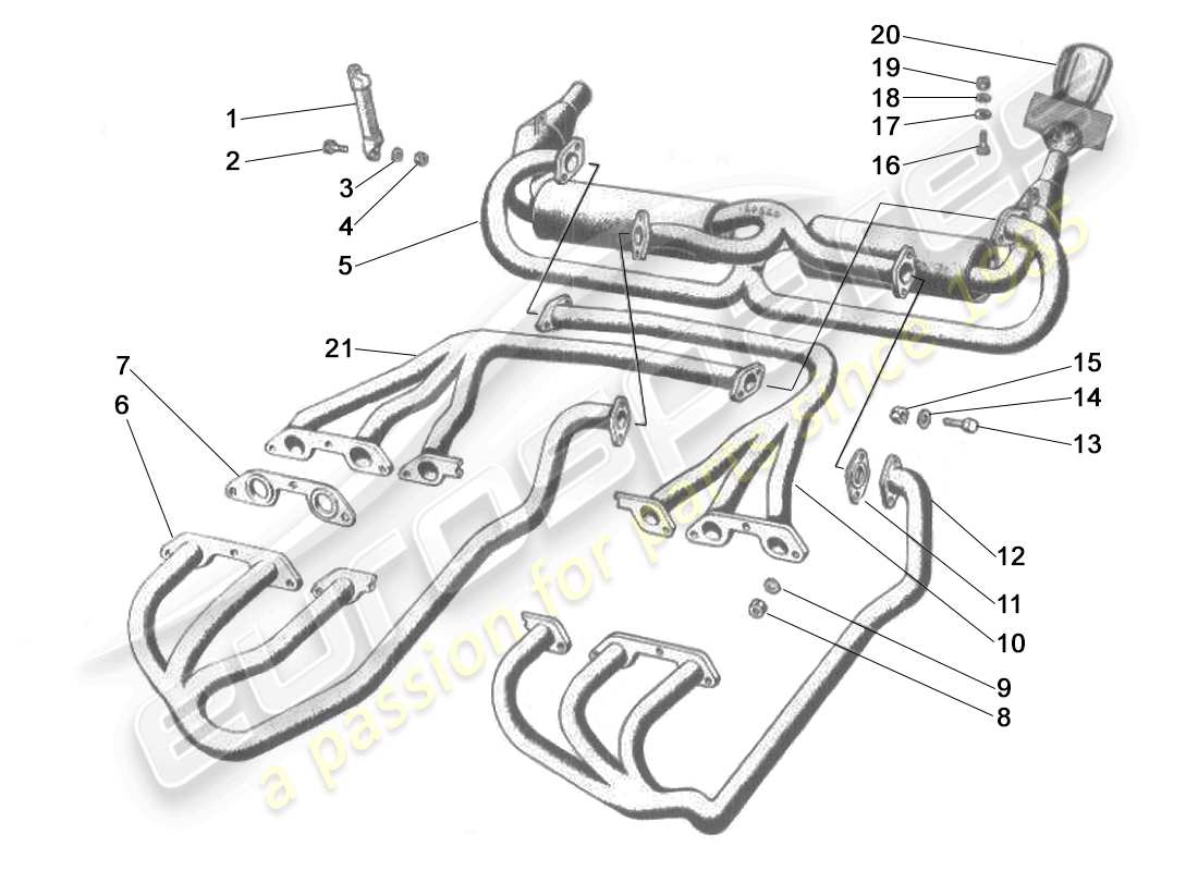 lamborghini miura p400s abgassystem (p400/s) teilediagramm