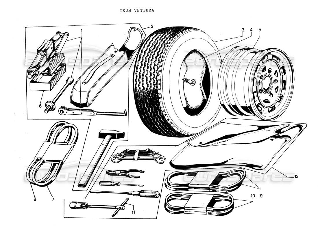 lamborghini espada werkzeugsatz (pirelli) teilediagramm