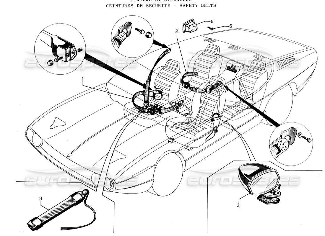 lamborghini espada sicherheitsgurte (deutschland) teilediagramm