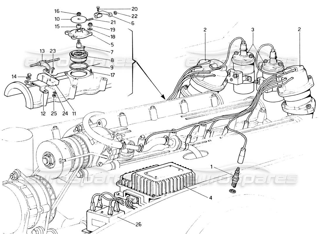 ferrari 365 gtb4 daytona (1969) zündsystem (1972 revision) teilediagramm
