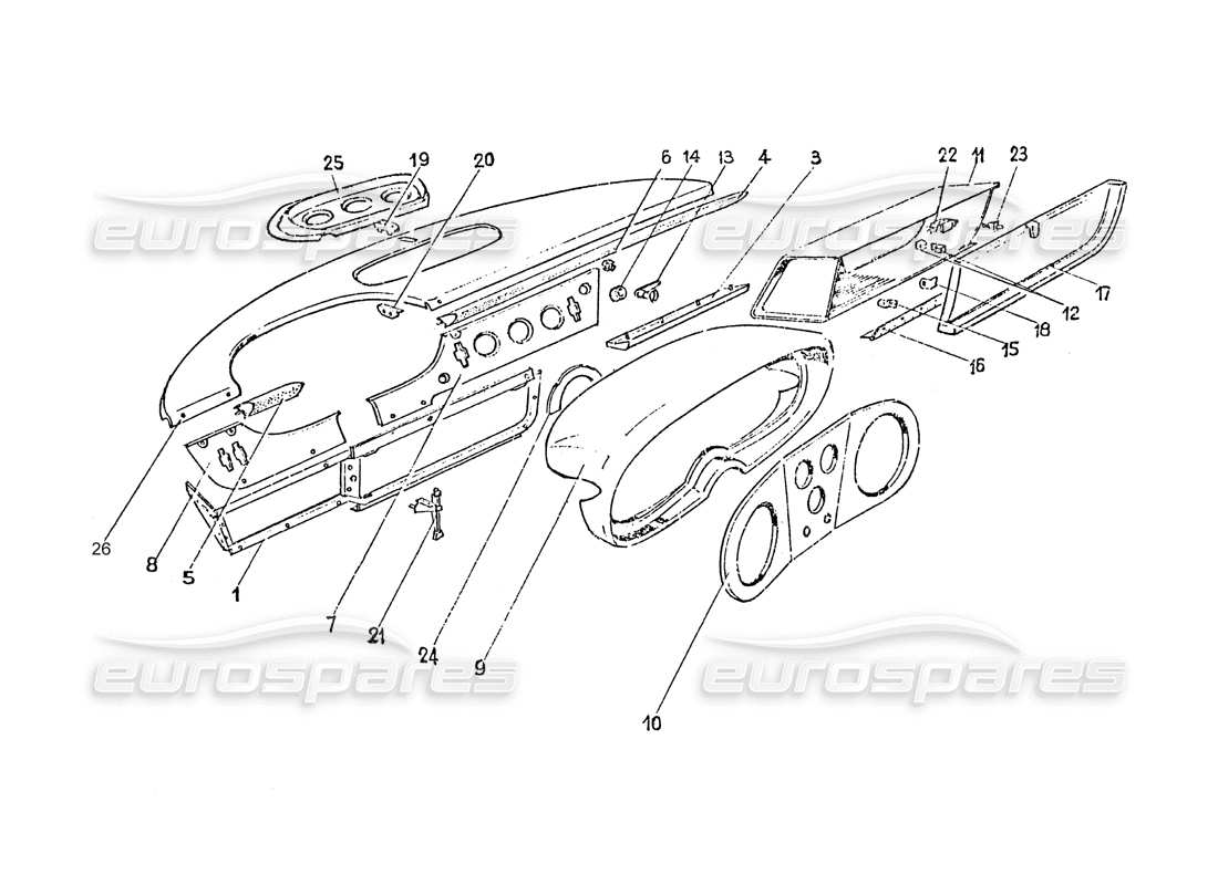 ferrari 365 gt 2+2 (coachwork) armaturenbrett teilediagramm