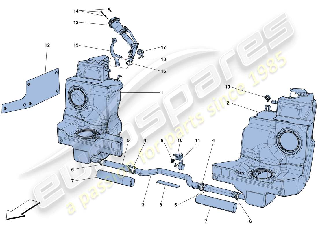 ferrari 488 spider (rhd) kraftstofftank und einfüllstutzen teilediagramm
