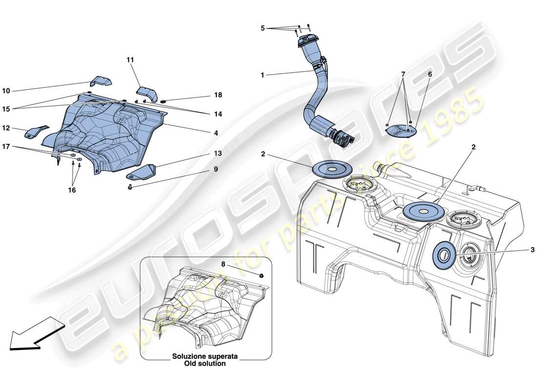 ferrari f12 tdf (usa) kraftstofftank und einfüllstutzen teilediagramm