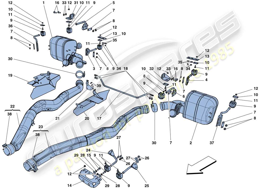 ferrari f12 berlinetta (rhd) schalldämpfer ersatzteildiagramm