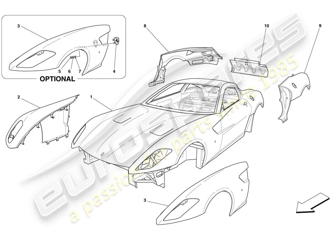 ferrari 599 gtb fiorano (usa) karosserie - aussenverkleidung ersatzteildiagramm