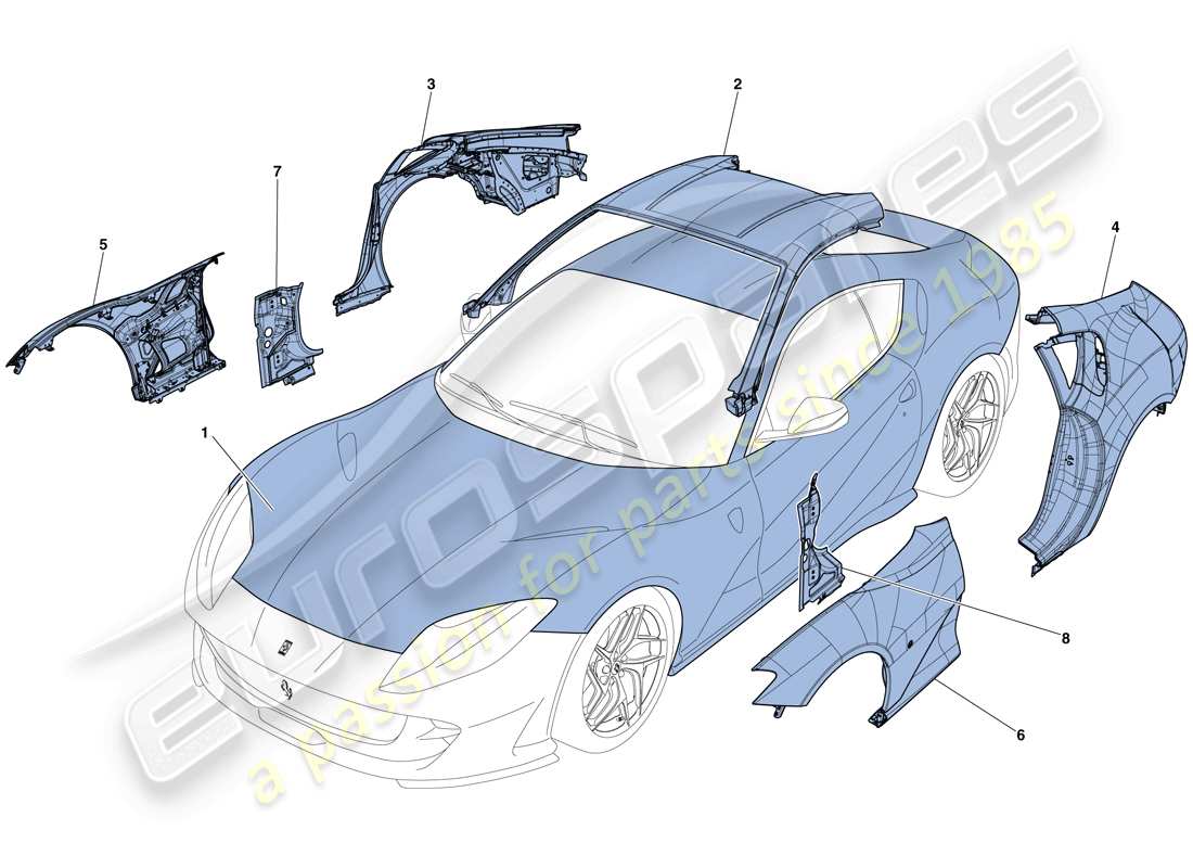 ferrari 812 superfast (europe) karosserie - aussenverkleidung ersatzteildiagramm