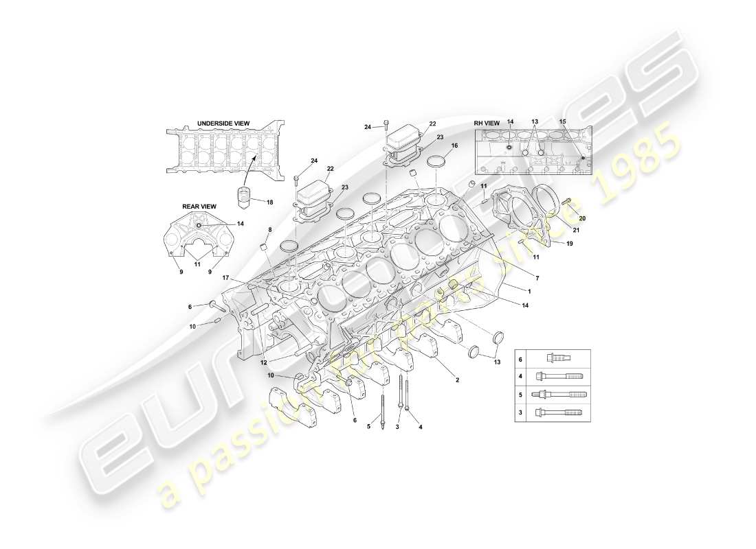 aston martin db7 vantage (1999) zylinderblock-teilediagramm