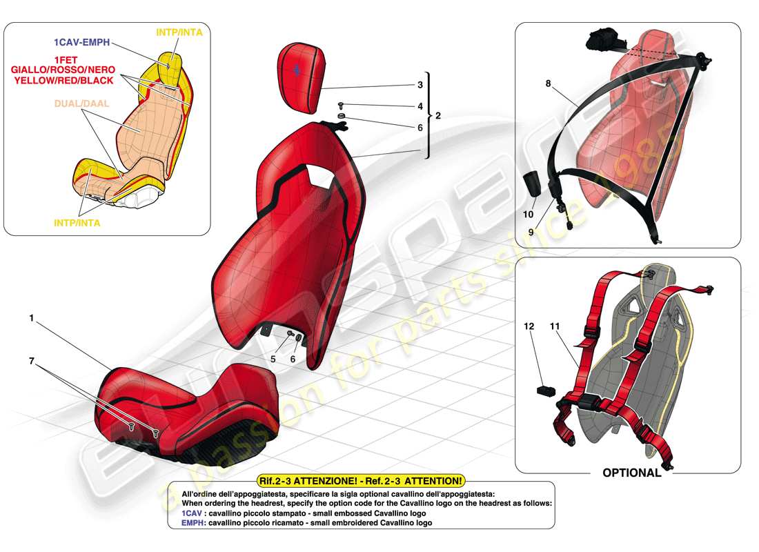 ferrari laferrari (europe) sitze und sicherheitsgurte teilediagramm