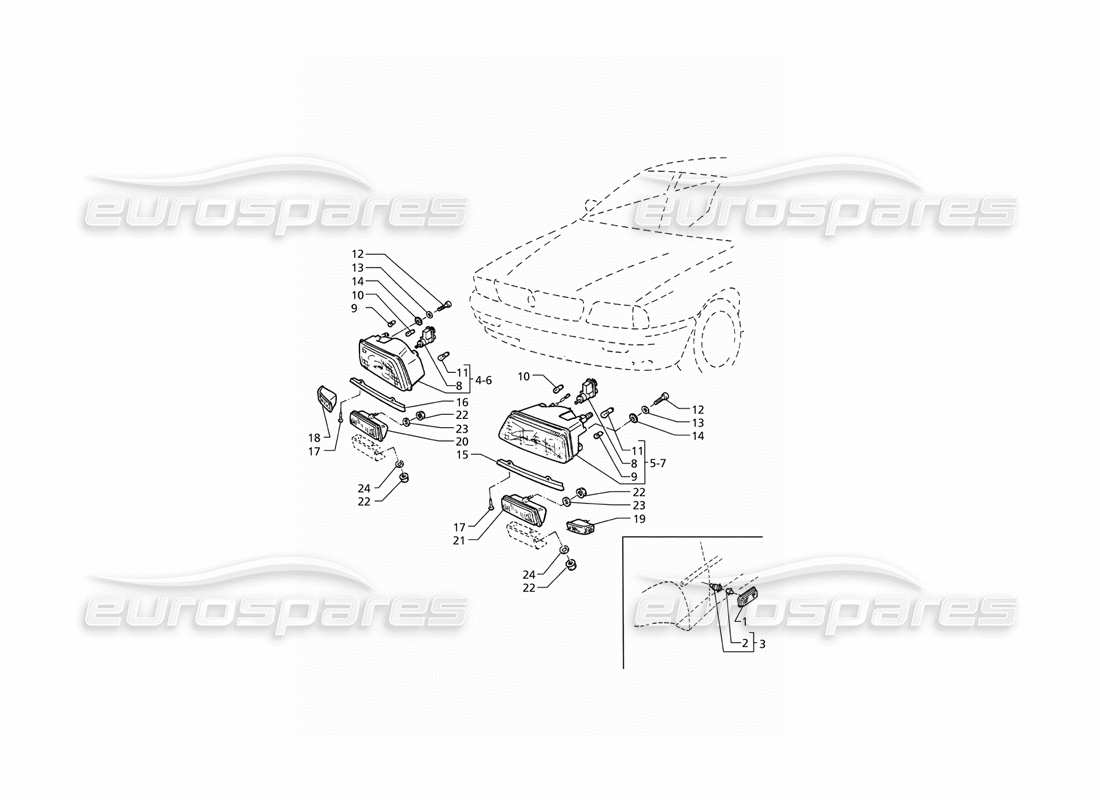 maserati qtp v8 (1998) teilediagramm für frontscheinwerfer (lhd)