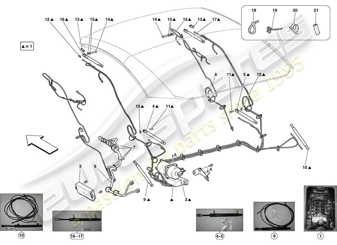 ferrari california (rhd) elektrisches dach: hydraulik ersatzteildiagramm