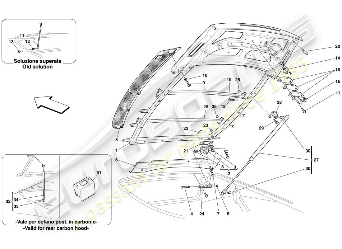 ferrari f430 scuderia spider 16m (rhd) motorraumdeckel - ersatzteildiagramm