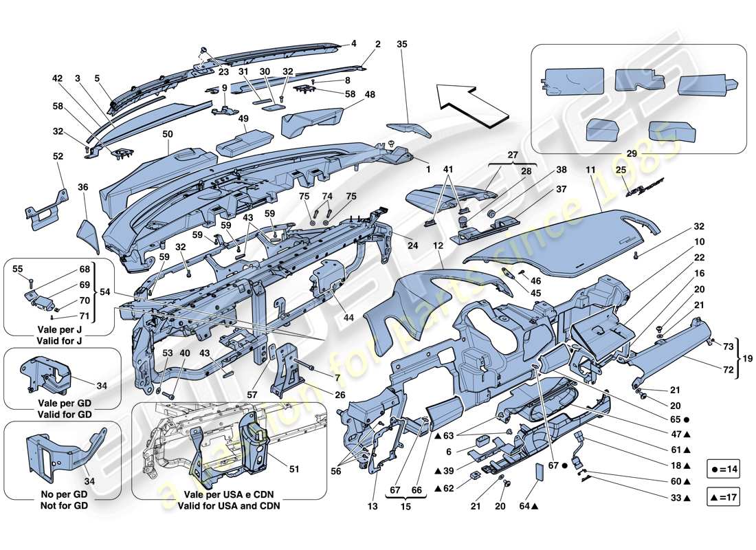 ferrari 458 spider (usa) dashboard-ersatzteildiagramm