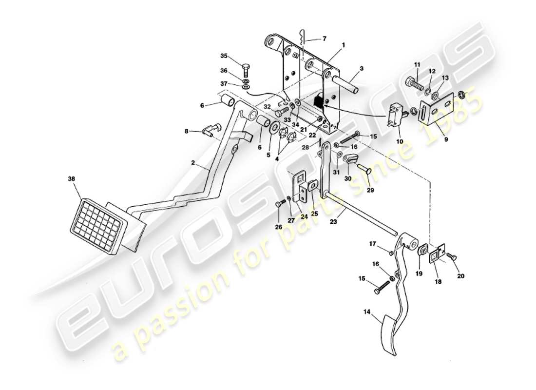 aston martin v8 volante (2000) teilediagramm des pedalgetriebes