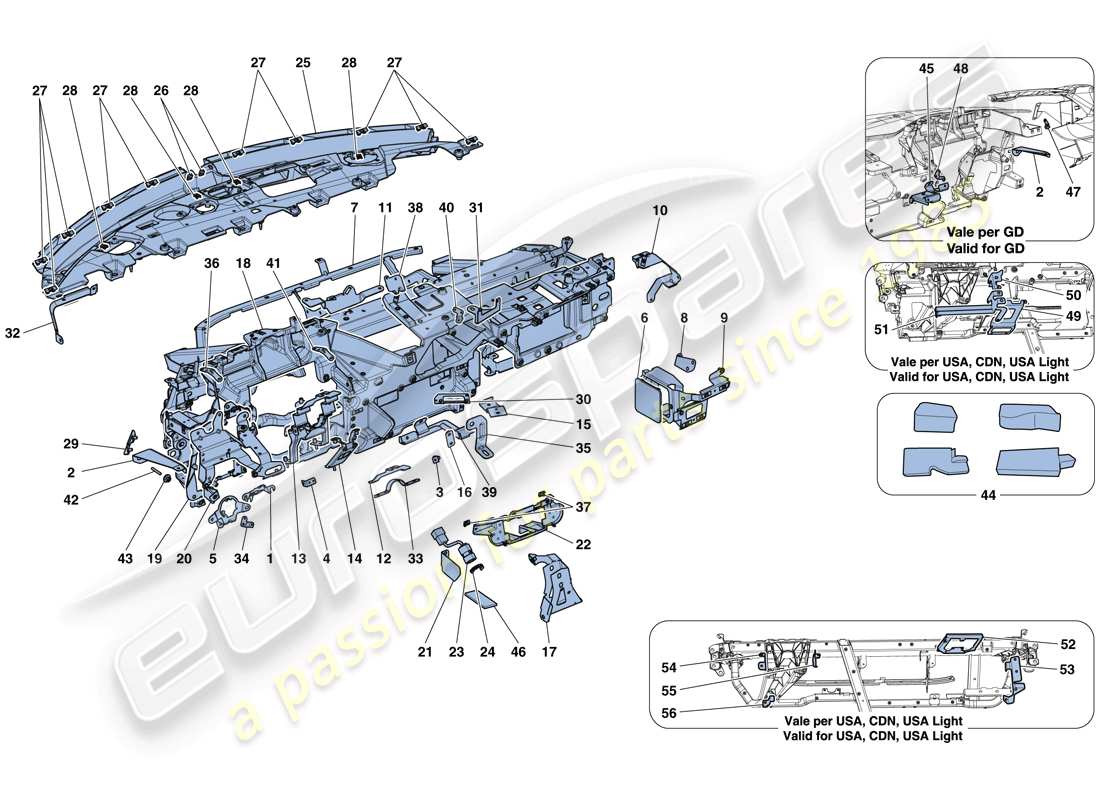 ferrari 488 gtb (europe) armaturenbrett - unterkonstruktion ersatzteildiagramm