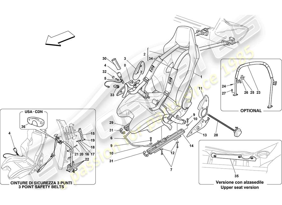 ferrari f430 coupe (rhd) racing seat-4 point seat harness-rollbar ersatzteildiagramm