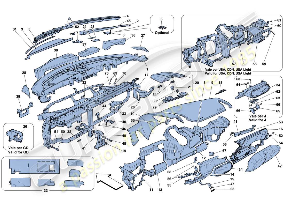 ferrari 458 speciale aperta (rhd) armaturenbrett teilediagramm