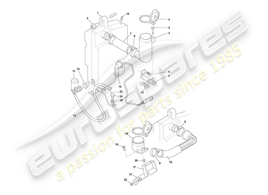 aston martin db7 vantage (1999) teilediagramm für scheibenwaschanlagen