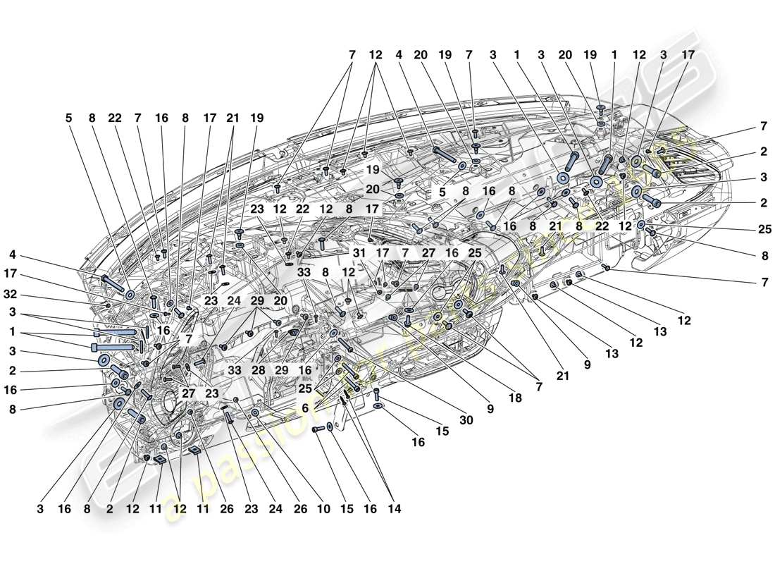 ferrari 488 spider (europe) armaturenbrett-befestigungen ersatzteildiagramm