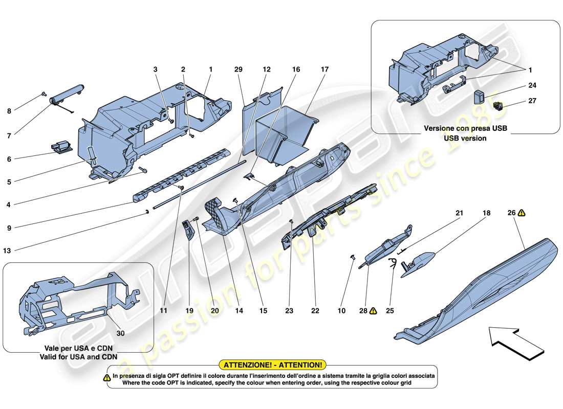 ferrari 488 spider (rhd) handschuhfach ersatzteildiagramm