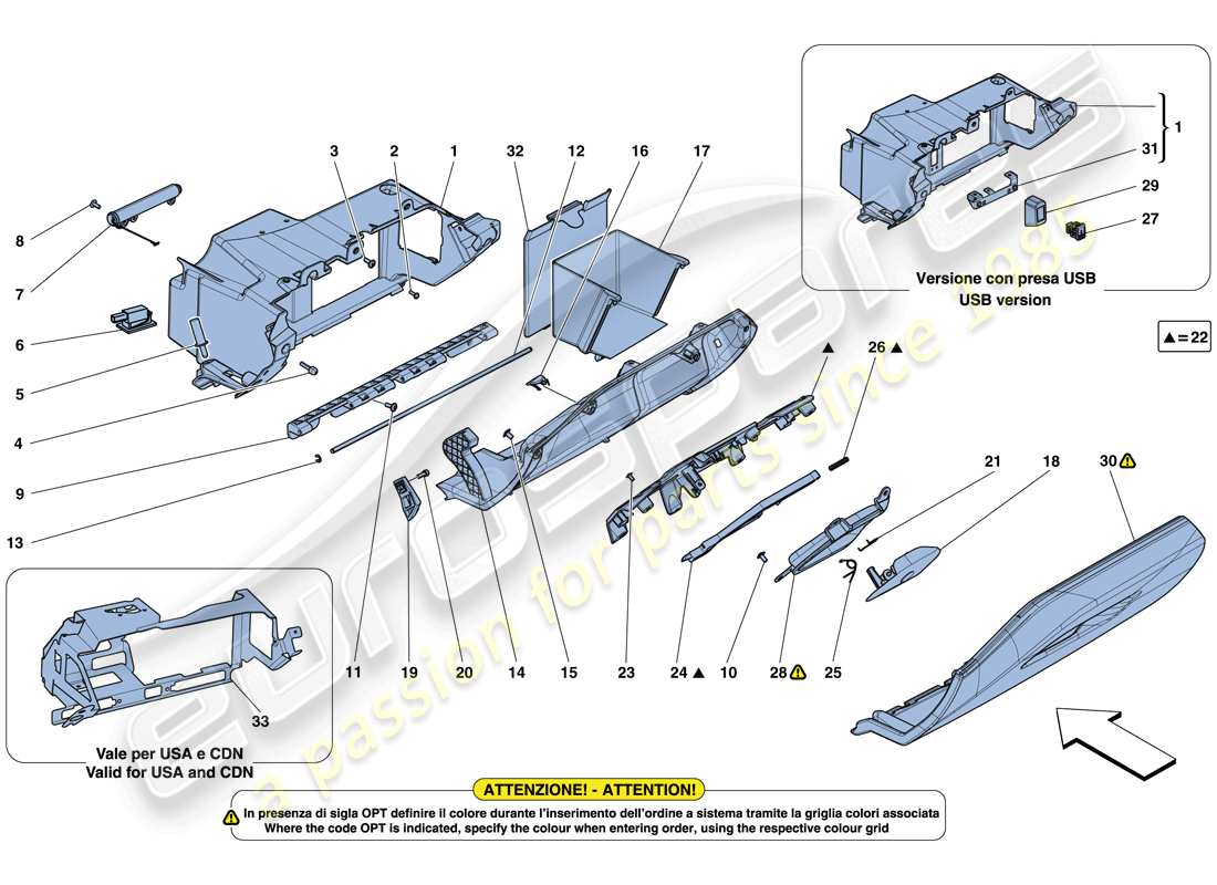 ferrari 488 gtb (rhd) handschuhfach ersatzteildiagramm