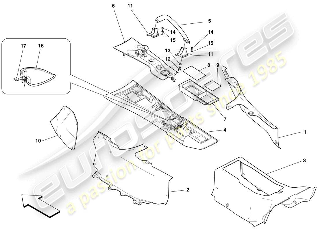 ferrari 599 sa aperta (usa) tunnel - unterstruktur und zubehör teilediagramm