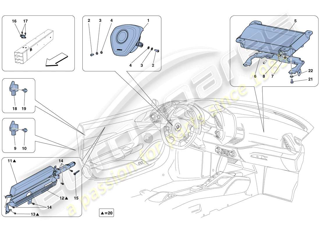 ferrari 488 gtb (rhd) airbags teilediagramm
