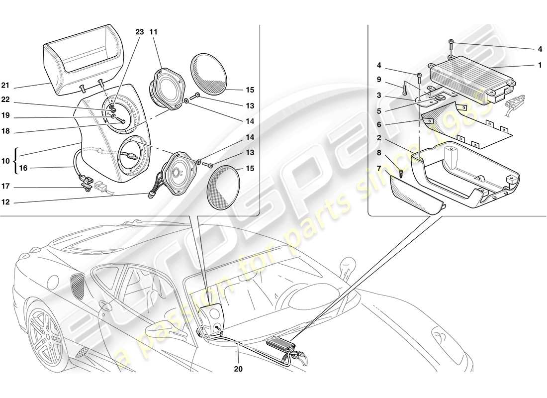 ferrari f430 coupe (rhd) radioverstärkersystem teilediagramm