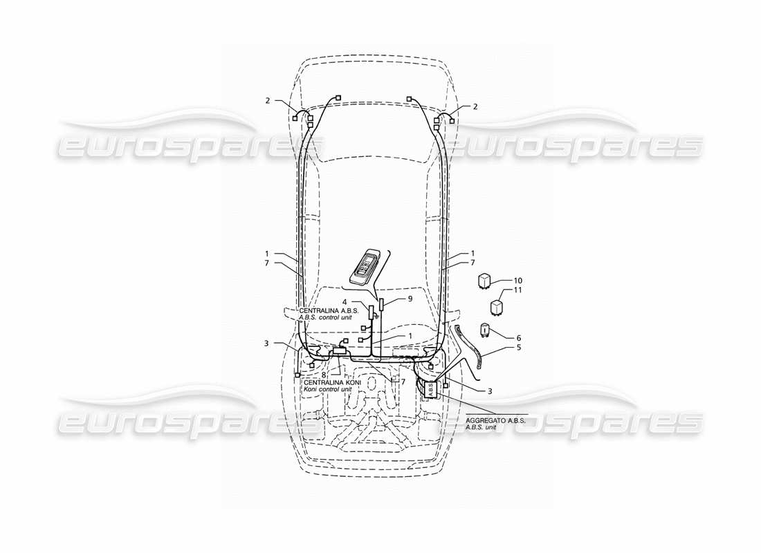 maserati ghibli 2.8 (abs) elektrisches system: abs und „koni“-aufhängung (linkslenker) teilediagramm