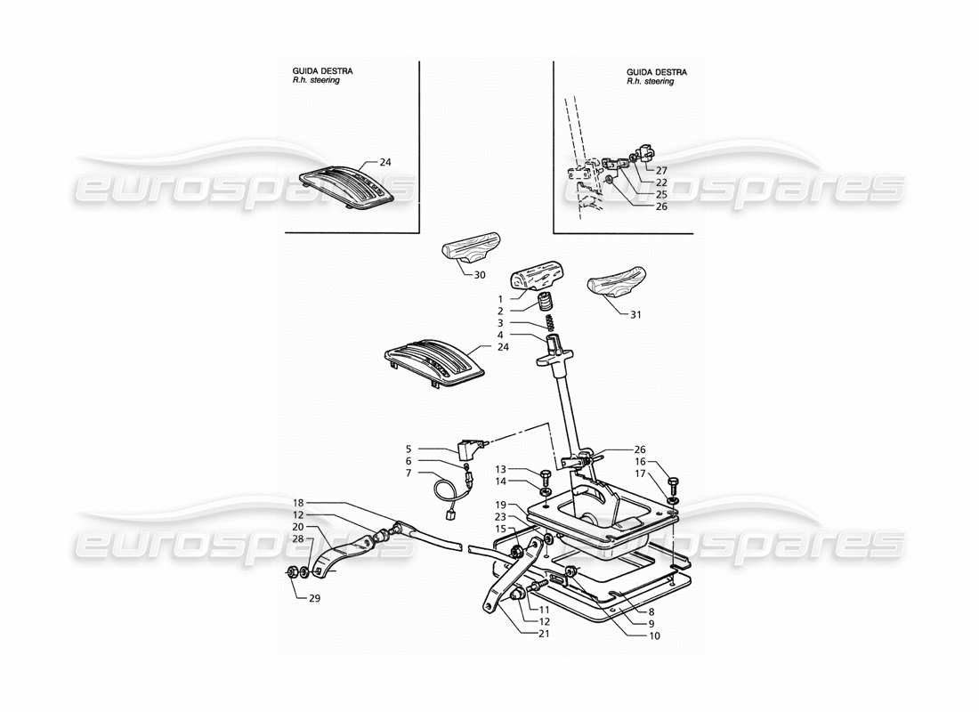 maserati qtp. 3.2 v8 (1999) automatikgetriebe (4hp) teilediagramm für externe bedienelemente