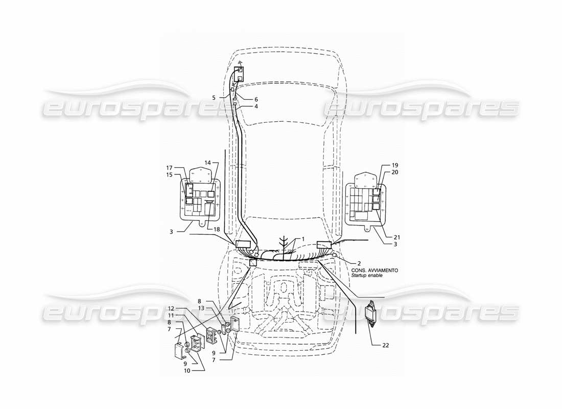 maserati ghibli 2.8 (abs) elektrisches system: armaturenbrett und batterie (linkslenker) teilediagramm