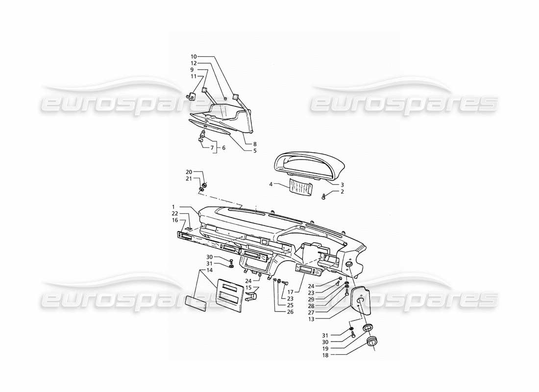 maserati qtp. 3.2 v8 (1999) teilediagramm für instrumententafel (rechtsantrieb)