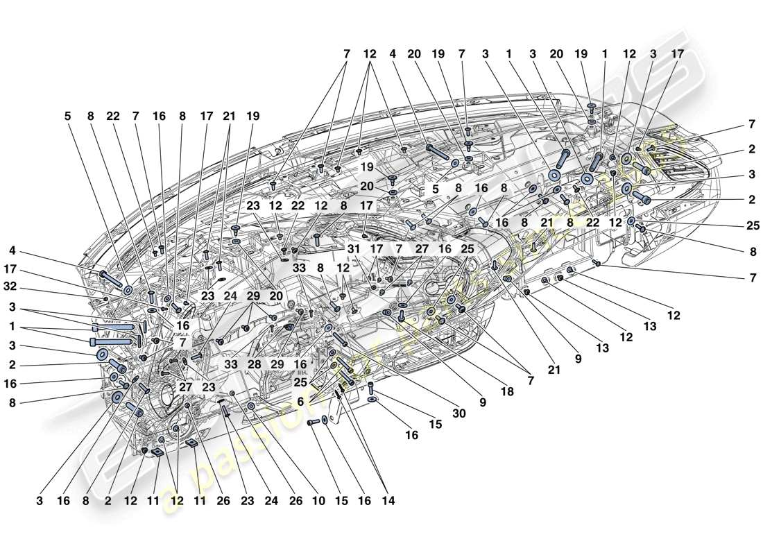 ferrari 488 gtb (europe) armaturenbrett-befestigungen ersatzteildiagramm