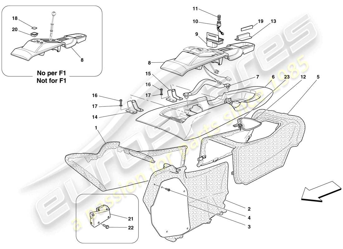 ferrari 599 gtb fiorano (rhd) tunnel - unterkonstruktion und zubehör teilediagramm