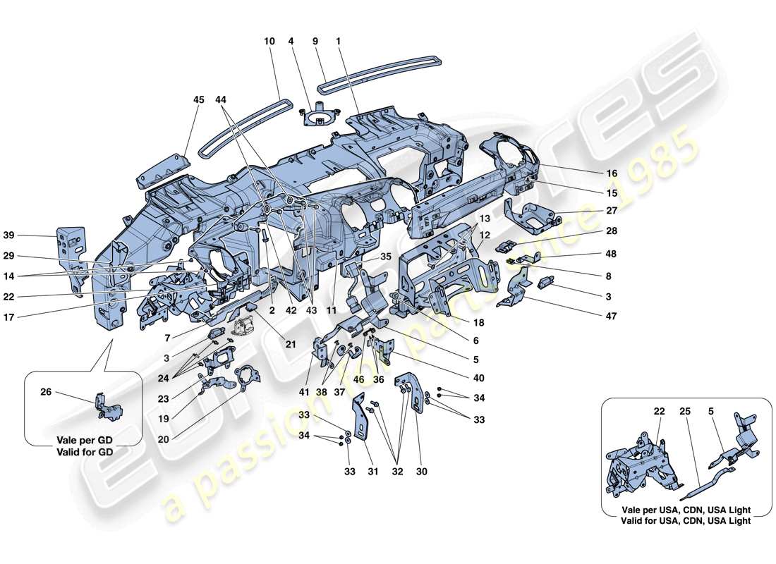 ferrari california t (rhd) armaturenbrett – unterkonstruktion teilediagramm