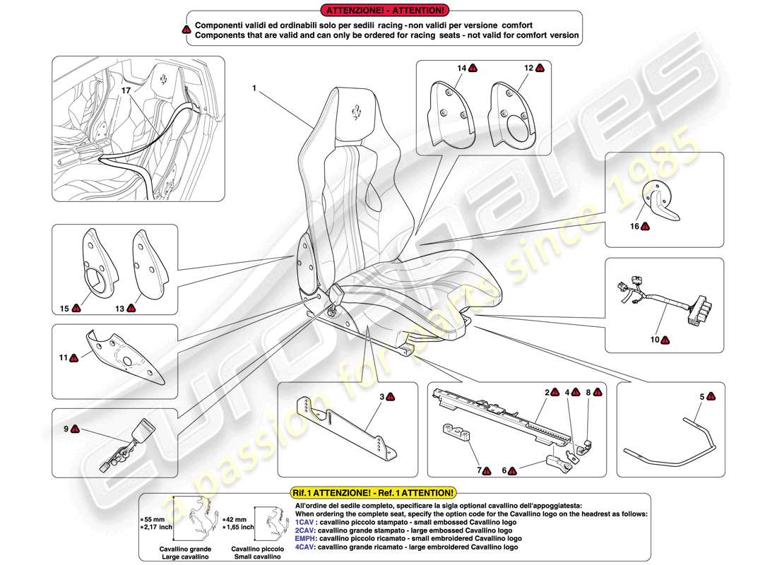 ferrari 599 sa aperta (europe) vorderer rennsitz - führungen und einstellmechanismen ersatzteildiagramm