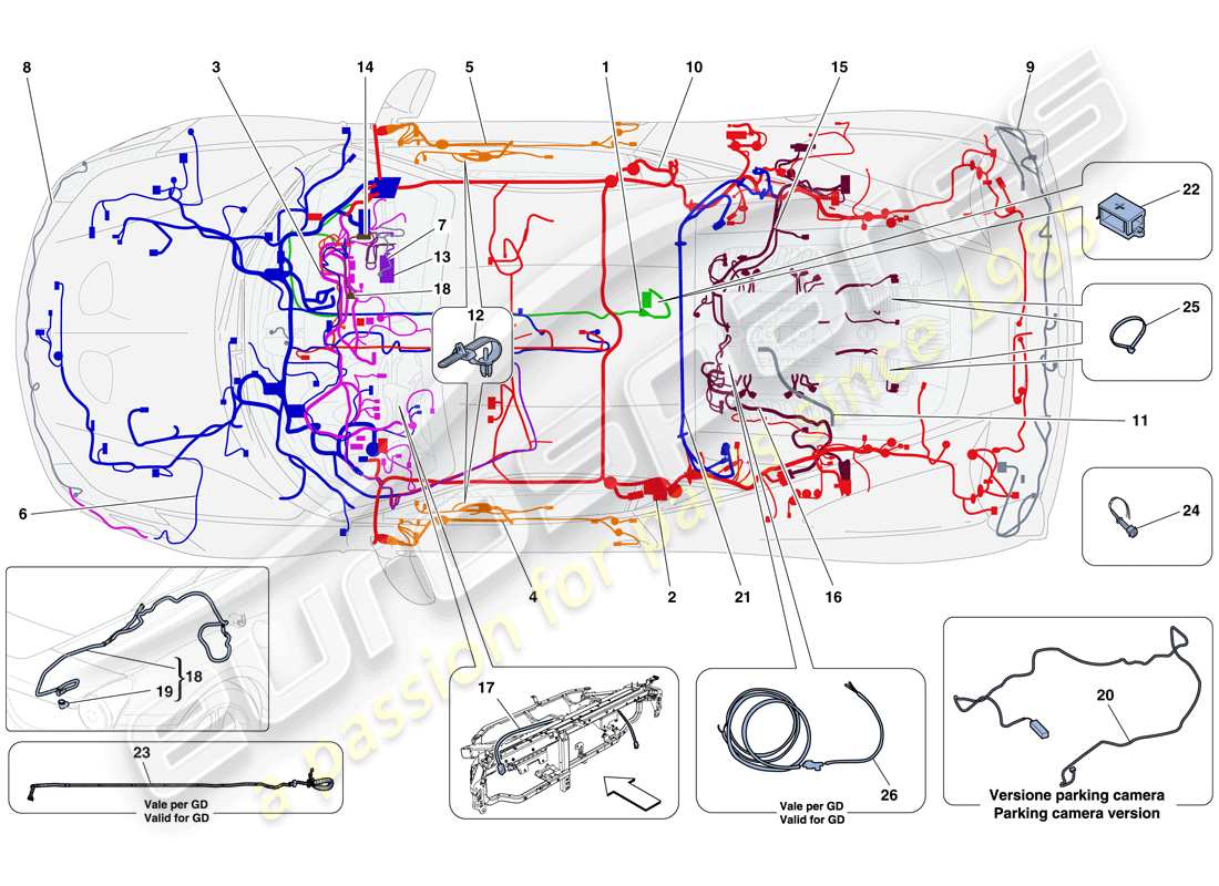 ferrari 458 speciale (rhd) hauptkabelbäume teilediagramm