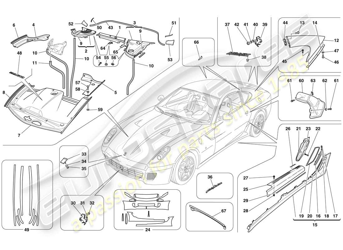 ferrari 599 gtb fiorano (rhd) aussenverkleidung teilediagramm