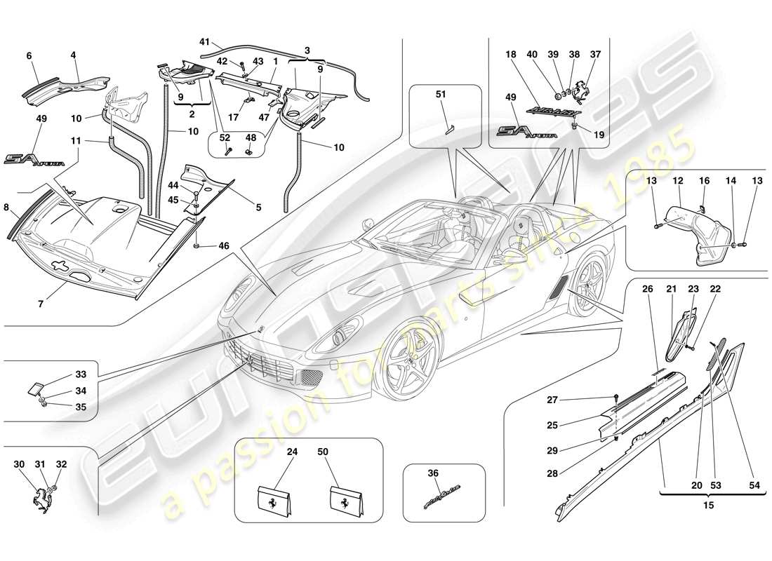 ferrari 599 sa aperta (rhd) aussenverkleidung teilediagramm