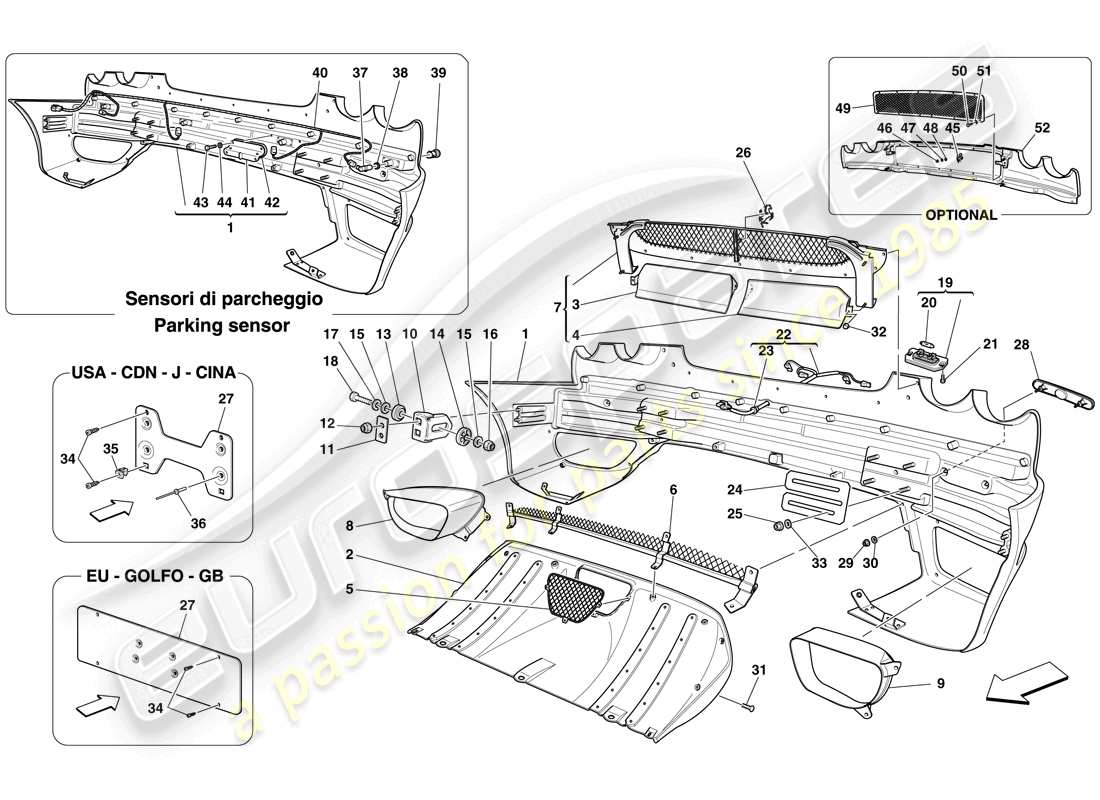 ferrari f430 spider (rhd) hintere stoßstange teilediagramm