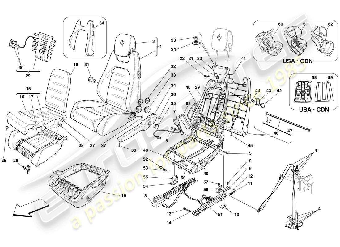 ferrari f430 spider (rhd) manueller vordersitz - sicherheitsgurte ersatzteildiagramm