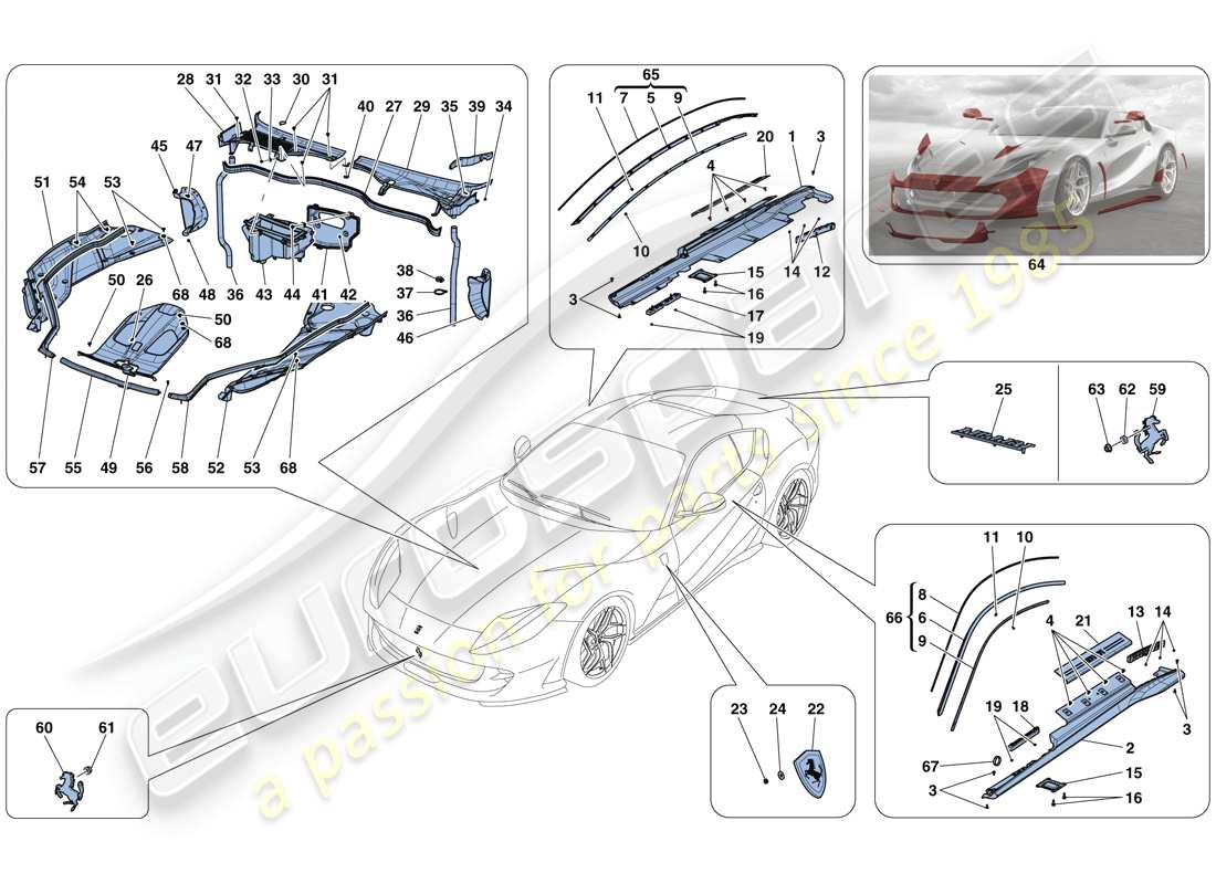 ferrari 812 superfast (usa) abschirme - aussenverkleidung ersatzteildiagramm