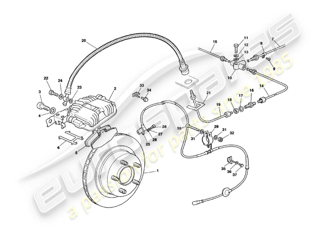 aston martin v8 volante (2000) teilediagramm für hinterradbremsen