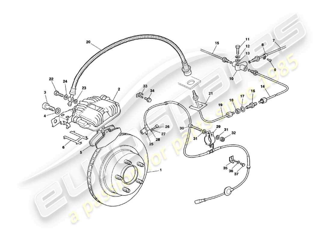 aston martin v8 volante (1999) teilediagramm für hinterradbremsen